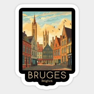 A Vintage Travel Illustration of Bruges - Belgium Sticker